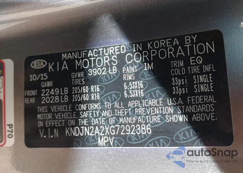 2016 Kia Soul z USA, uszkodzony, nr VIN KNDJN2A2XG7292386